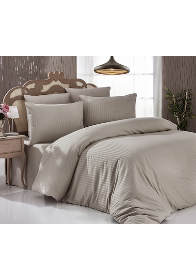 Komfort Home Çizgili Pamuk Saten Yastık Kılıfı 2 Adet Sütlü Ka
