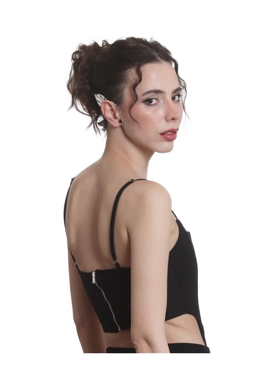 Kadın Gümüş Renk Lak Kaplama Taşlı Yaprak Stilizesi Sağ Kulak Earcuff & Kıkırdak Küpe Çok Renkli