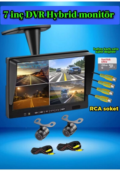 2 Adet Kelebek Kamera Ve 7 İnç Dvr Monitör 12 Volt 256 Gb