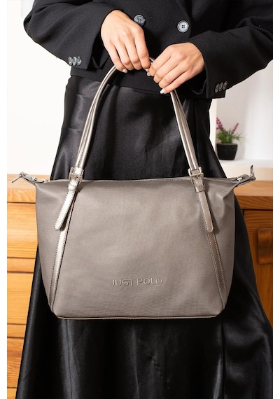 Just Polo Kadın Gri Büyük Boy Lakost Kumaş El Ve Omuz Çantası P346037mh