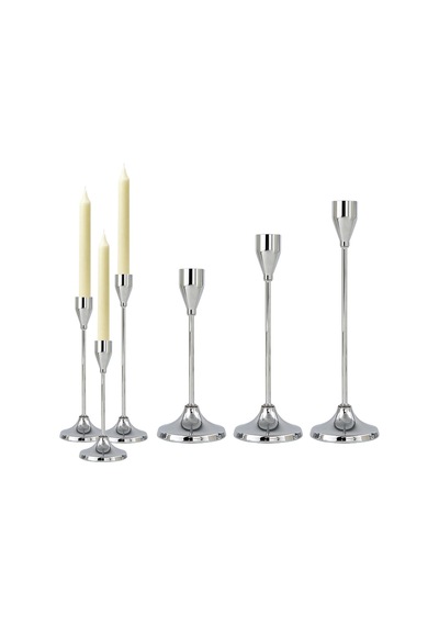 Dekoratif Gümüş Metal Mumluk Seti - 3 Farklı Boy 22cm, 19cm, 15cm