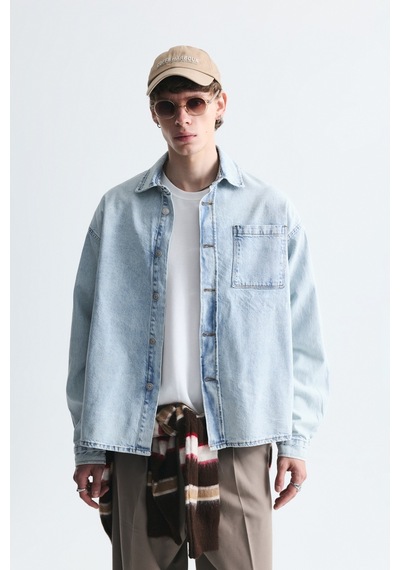 Vamos Oversize Denim Gömlek Açık Mavi