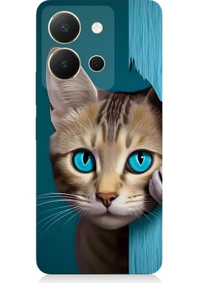 Vivo Y36 Uyumlu Mavi Gözlü Masum Kedi Desenli Silikon Kılıf