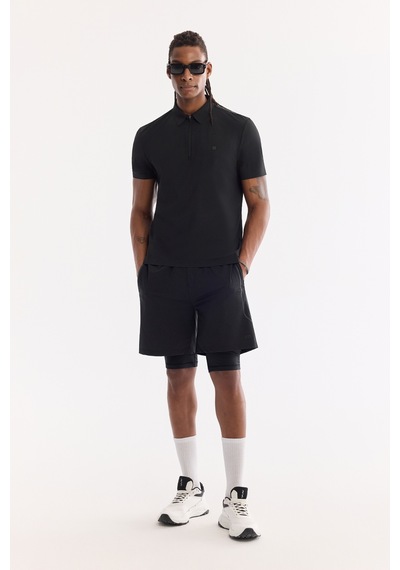 Avva Erkek Siyah Polo Yaka Fermuarlı Hızlı Kuruyan Kırışmaz Teknik Kumaş Regular Fit T-shirt A61y1124