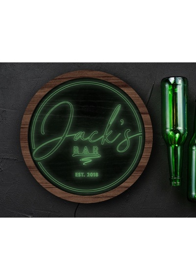 Bk Gift Kişiye Özel Led Işıklı Yuvarlak Bar Tabelası, Işıklı Tabela, Bar Dekorasyonu, Duvar Dekoru, Home Bar Tabela-2 - 35cm