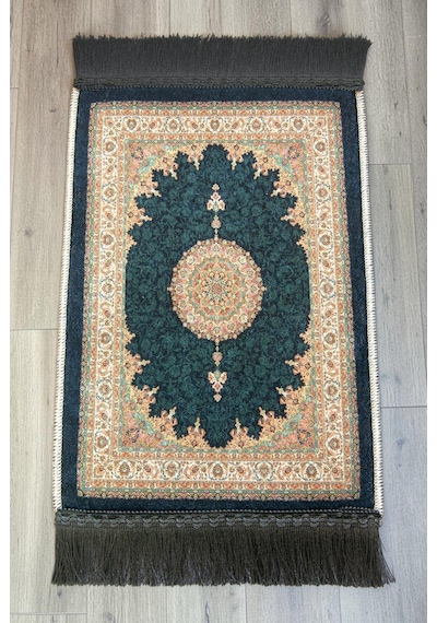 Mini Alın Seccadesi Kaymaz Taban Desenli Cep Tipi Seyahat Namaz Seccadesi - Petrol Yeşili