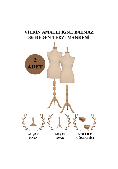 2 Adet Vitrin Amaçlı 36 Beden Terzi Vitrin Mankeni İğne Batmaz