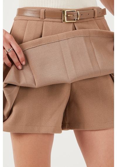 Lela Streç Standart Fit Pileli Kışlık Mini Bayan Şort Etek 611Sr00016 Taş Lela Streç Standart Fit Pileli Kışlık Mini Bayan Şort Etek 611Sr00016 Taş