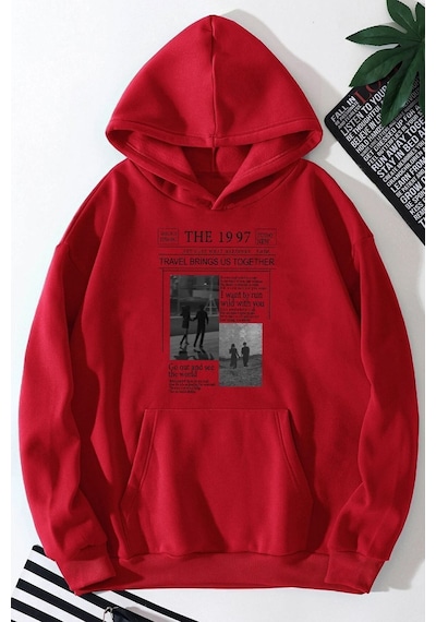 Uyguntarz Unisex The 1997 Travel Baskılı Sweatshirt Kırmızı