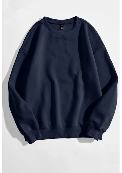 Hırsch Unisex Lacivert Oversize Düz Bisiklet Yaka Sweatshirt Lacivert