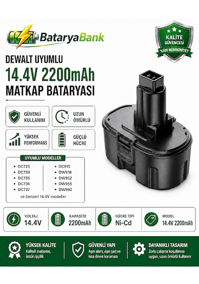 Dewalt Uyumlu 14.4v 2200mah Ni-cd Şarjlı Matkap Bataryası - Bataryabank