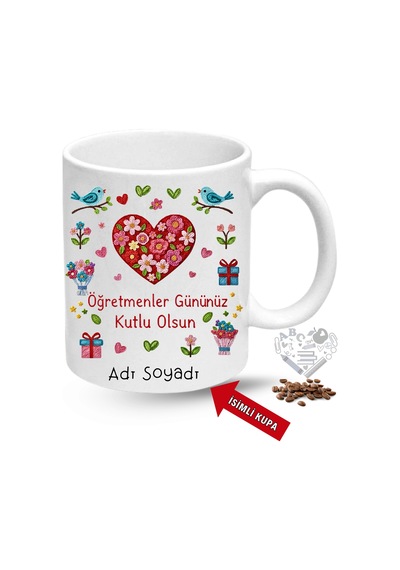 Öğretmenler Günü Hediyesi İsimli Baskılı Porselen Kupa Bardak Beyaz