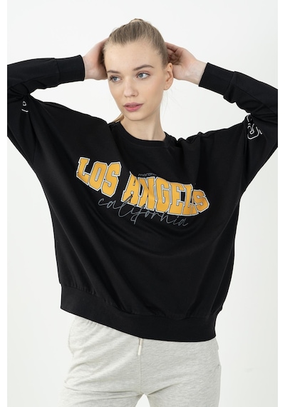 Maraton Sportswear Oversize Kadın Bisiklet Yaka Uzun Kol Basic Siyah Sweatshirt 22168-siyah Siyah
