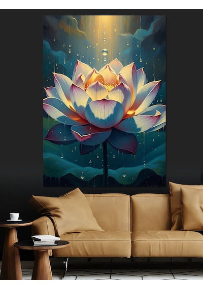 Ahşap Tablo Suyun İçinde Parlayan Lotus Çiçeği