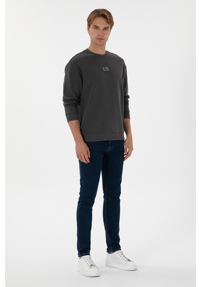 U.S. Polo Assn. Erkek Bisiklet Yaka Comfort Fit Antrasit Basic Sweatshirt 50313760-VR006