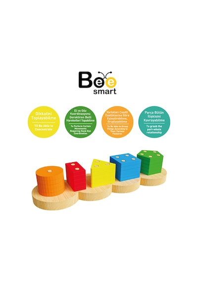 4 Adet Bee Smart Ahşap Geometrik Bul-tak Eğitici Oyuncak