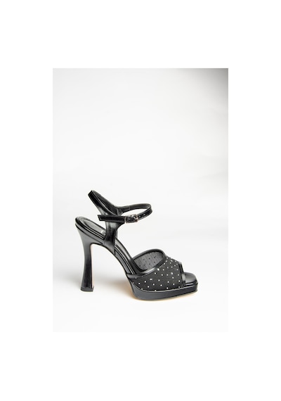 Fox Shoes U569921409 Siyah File Detaylı Kalın Topuklu Abiye Ayakkabı Siyah