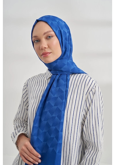 Armanda Cotton Monogram Geometrik Desen Şal 3120 Saks mavi