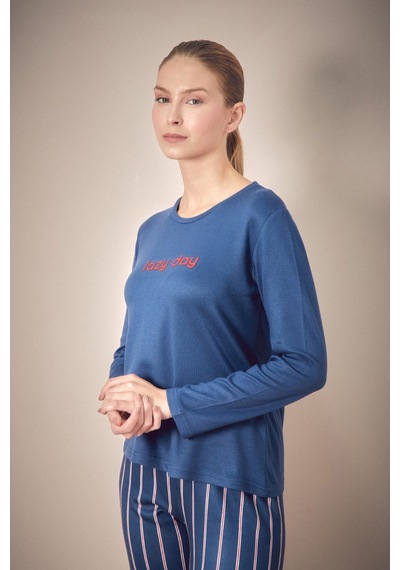 Fullamoda Yazı Baskılı Bisiklet Yaka 2 Li Pijama Takımı 24mıcg631216540-lacivert Lacivert Fullamoda Yazı Baskılı Bisiklet Yaka 2 Li Pijama Takımı 24mıcg631216540-lacivert Lacivert