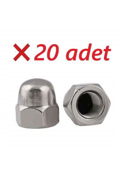 Paslanmaz Krom Kör Somun. M6. 20 Adet. 6mm