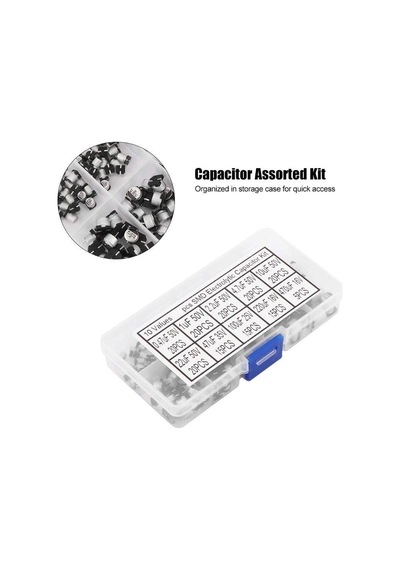 170 Adet 10uf/470uf Smd Elektrolitik Alüminyum Kondansatör Seti 10 Farklı Değerde Şeffaf Çantada