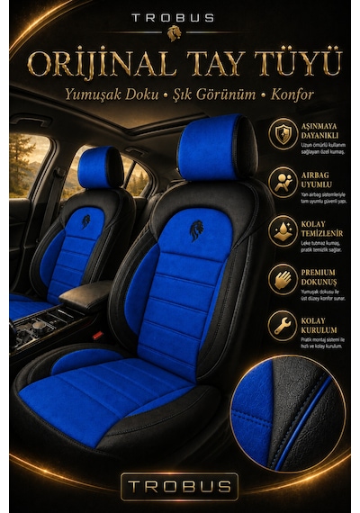 Chevrolet Captiva 2011-2014 Uyumlu Lion Serisi Mavi Siyah Oto Koltuk Kılıfı
