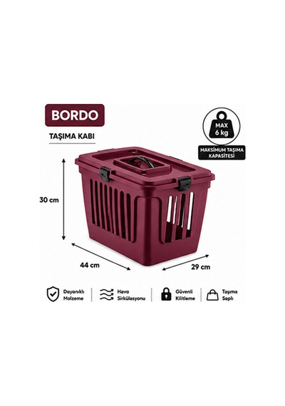 Pribor Kedi Ve Köpek Lüks Taşıma Çantası Üstten Girişli 44 X 29 X 30 Cm Bordo