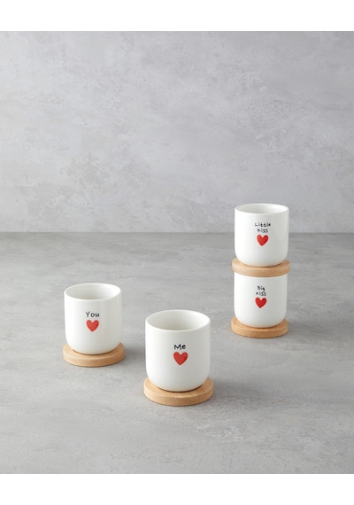 English Home Lovely Stoneware 8 Parça 4 Kişilik Fincan 150 Ml Kırmızı Kırmızı