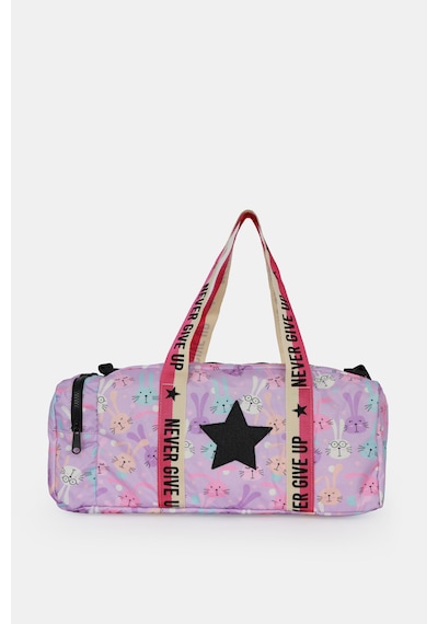 İcone Bag Çocuk Yıldız Logolu Spor Çanta, Çocuk Spor Çanta, Fermuarlı Detaylı Çocuk Spor Çanta Pembe - Mor