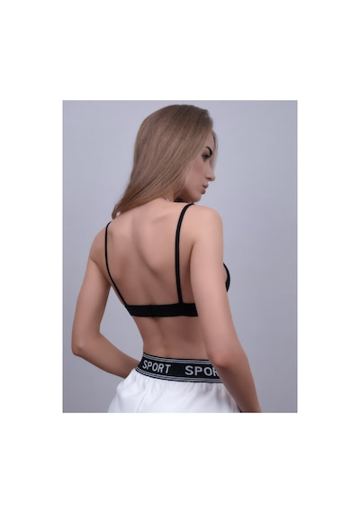 Global Siyah Kapsız Desteksiz İnce Askılı Sırtı Açık Bralet Crop Bluz Siyah Siyah