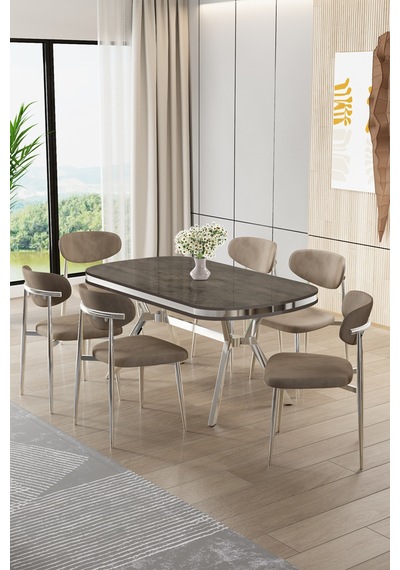 Canisa Olya Serisi 90x168 Lak Panel Antrasit İroni Masa Takımı Krom Ayaklı 6 Cappucino Sandalye Antrasit İroni Masa Cappucino Sandalye Canisa Olya Serisi 90x168 Lak Panel Antrasit İroni Masa Takımı Krom Ayaklı 6 Cappucino Sandalye Antrasit İroni Masa Cappucino Sandalye