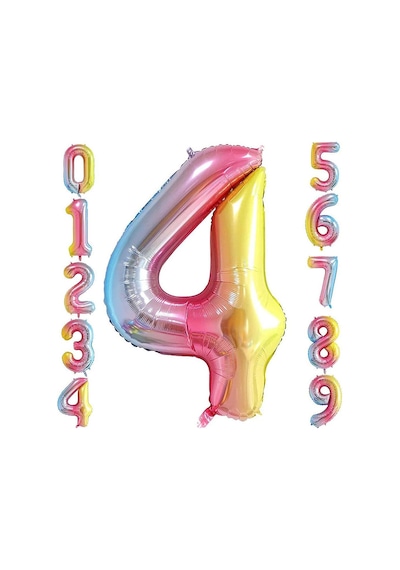 4 Dört Rakam Gökkuşağı Folyo Balon 34" Inc 76 CM
