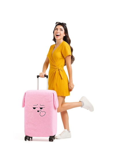 Pabtex Pababo Şaşkın Yüz Desenli Bavul-valiz Koruyucu Kılıf Kabin Boy Pembe