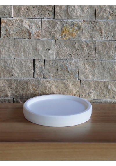 Daire Beton Saksı Tabağı Küçük Boy 12cm Dekoratif Hediyelik Ham Beyaz