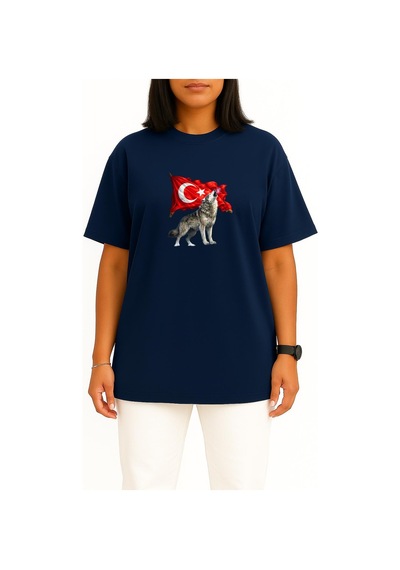 Bahriyeli Collection Oversize Türkün Nefesi Göğüs Ve Sırt Baskılı Unisex T-shirt Lacivert