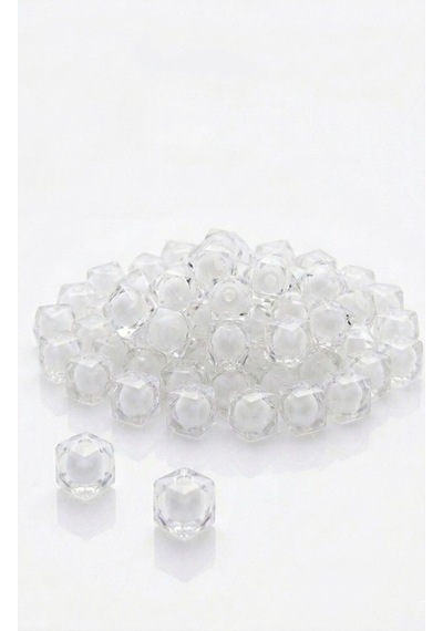 Küp Kübik Kristal Boncuk 10 Mm Janjanlı Akrilik Boncuk Takı, Çanta Boncuğu 50 Gr Beyaz