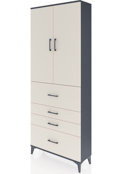 Arges Dolap 2 Raflı 4 Çekmeceli 2 Kapaklı 88x30x221 Antrasit-... Antrasit