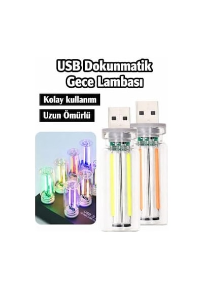 Neo Vista Kırmızı Usb Led Gece Lambası, Cam Tüp, Dokunmatik, Mini Taşınabilir, Usb Güç Kaynağı, Dim Edilebilir