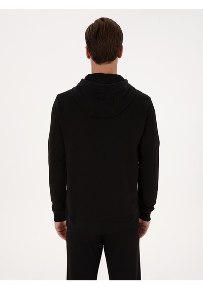Siyah Regular Fit %100 Pamuk Kapüşonlu Sweatshirt