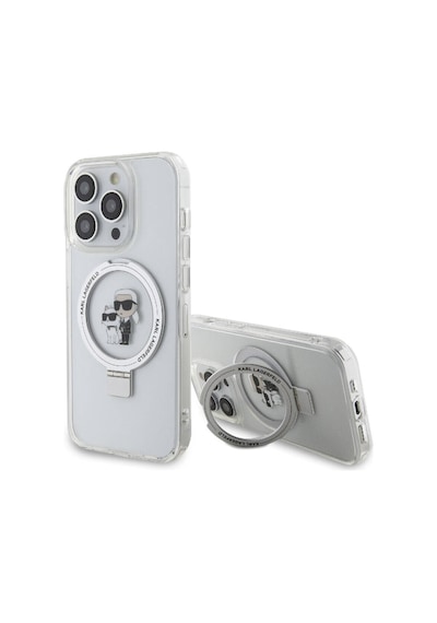 Apple Uyumlu iPhone 15 Pro Max Kılıf Karl Lagerfeld Lisans Magsafe Özellik K&c İkonik Ring Standlı Beyaz