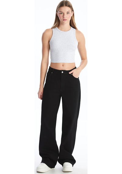 Lcw Vision Gri Bisiklet Yaka Dokulu Kadın Crop