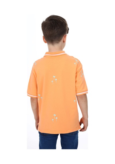 Toontoy Kids Toontoy Erkek Çocuk Baskılı Polo Yaka Düğmeli Kısa Kollu Tişört Turuncu