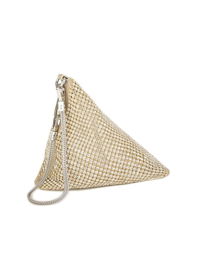 Nas Bag Kadın Çapraz Çantası Gold Diamond Altın Taşlı Şık Çift Askılı Üçgen Çanta Altın