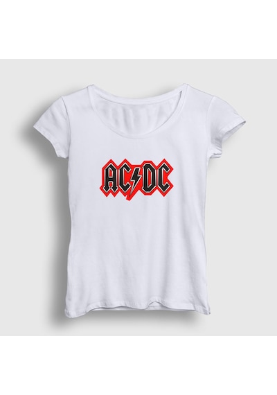 Presmono Kadın Red Black Ac/dc T-shirt Beyaz