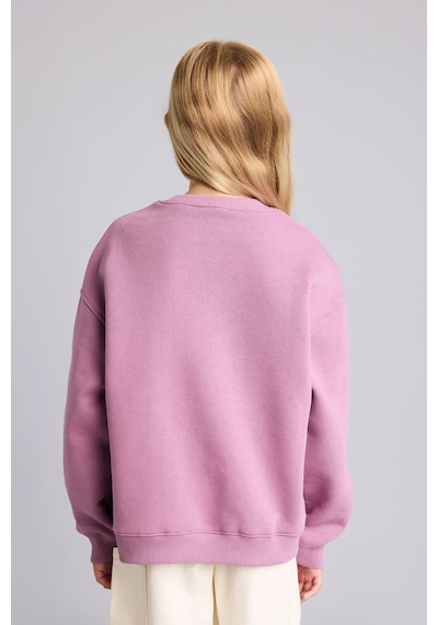 Defacto Relax Fıt Bisiklet Yaka Kalp Desenli İçi Yumuşak Tüylü Kalın Sweatshirt Kumaşı Sweatshirt Kız Çocuk I6192a826wnpr237 Mor-pr237