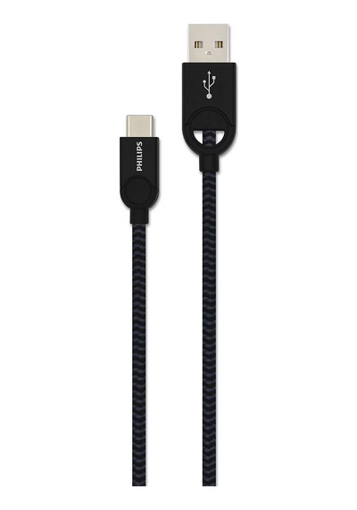 Philips Dlc2628b/97 Usb-a To Usb-c Örgülü Hızlı Şarj Kablosu, 1.2 Metre, Siyah