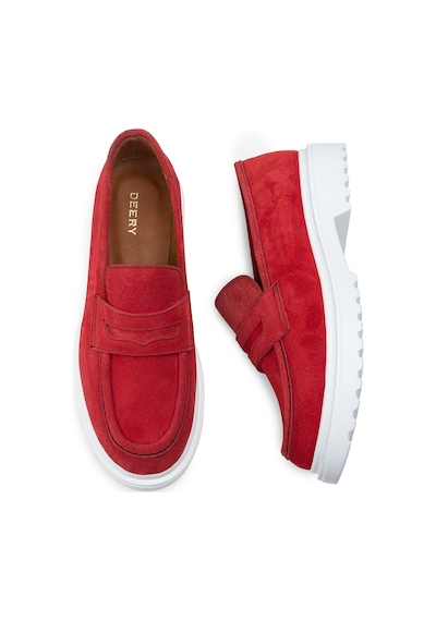 Deery Hakiki Süet Kırmızı Loafer Kadın Ayakkabı - 01903zkrmp01 Kırmızı