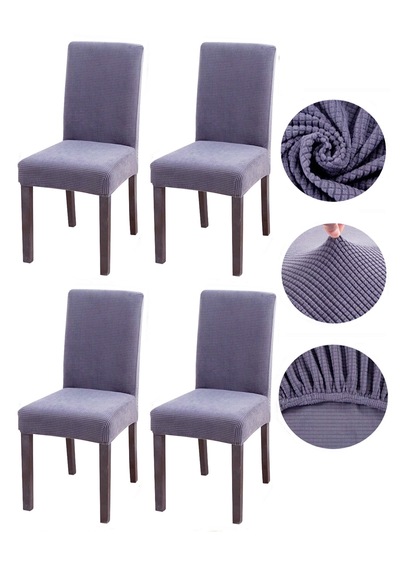 Bambu Nano Kumaş Likralı Lastikli Sandalye Kılıfı Yıkanabilir Esnek Sandalye Örtüsü 4 Lü Set Gri