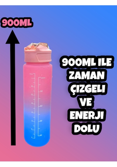 Motivasyonel Su Matarası Pembe Suluk 900ml Spor Salonu Su Şişe... Pembe