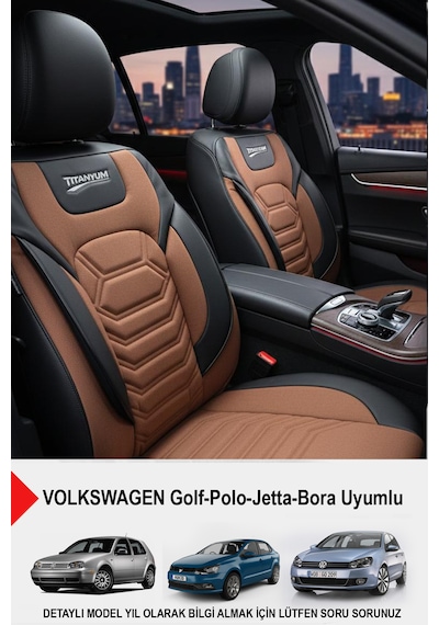 Titanyum Serisi Lüks Keten Üniversal Oto Koltuk Kılıfı Volkswagen Bora-golf-jetta-polo Uyumlu Taba